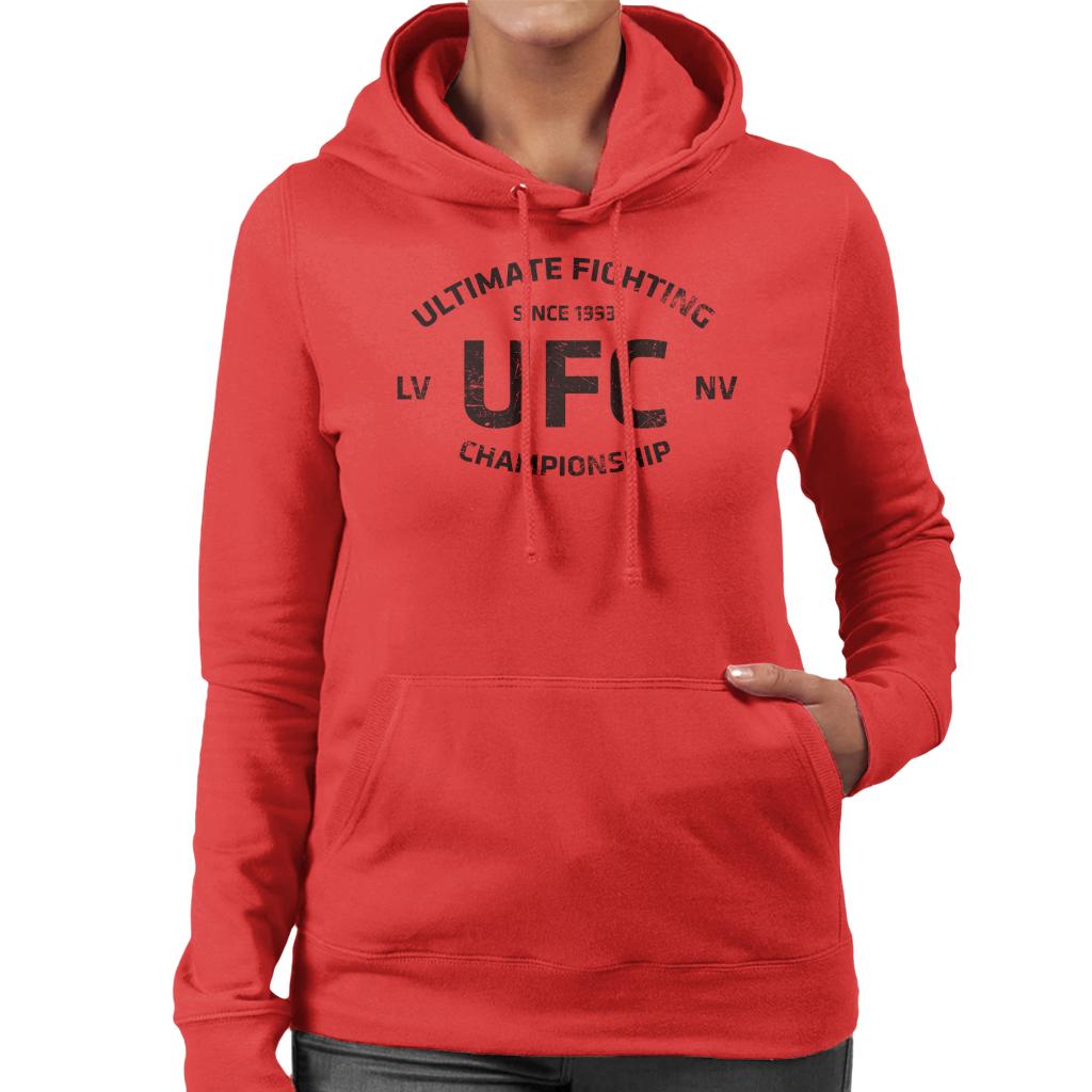 UFC Distressed Black Text Logo Women's Hooded Sweatshirt-ALL + EVERY