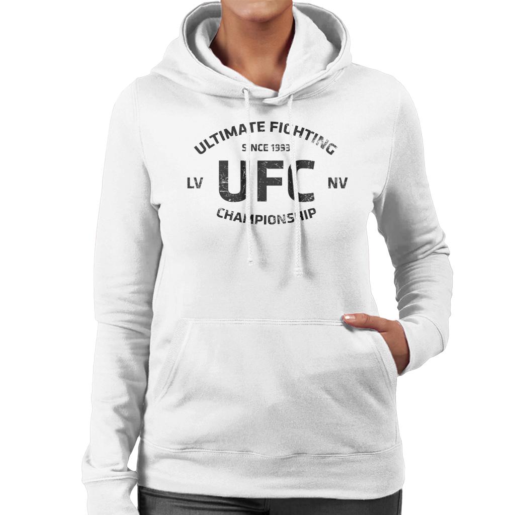 UFC Distressed Black Text Logo Women's Hooded Sweatshirt-ALL + EVERY