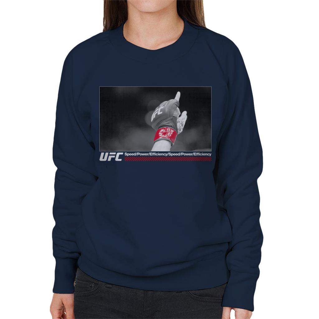 UFC Victory Fight Glove Shot White Text Women's Sweatshirt-ALL + EVERY