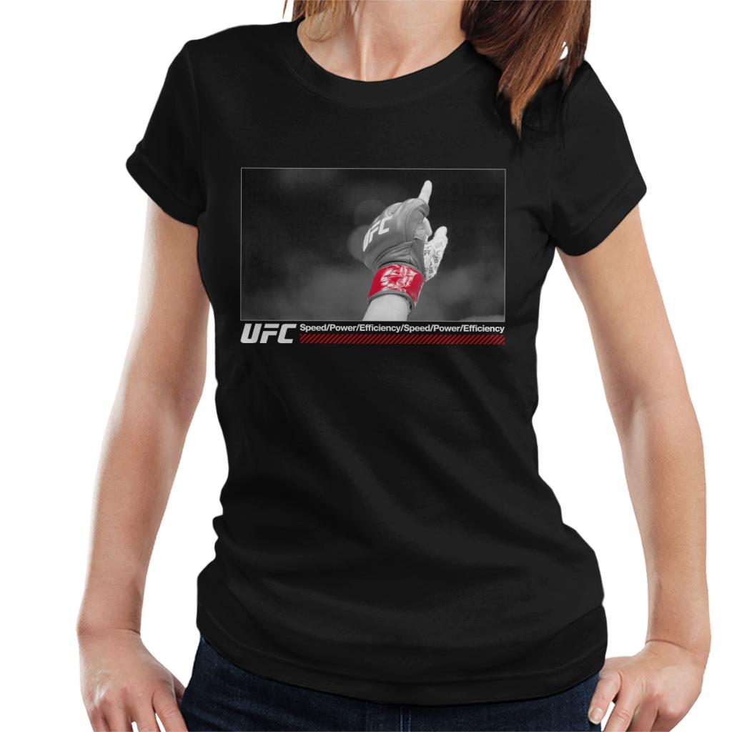 UFC Victory Fight Glove Shot White Text Women's T-Shirt-ALL + EVERY