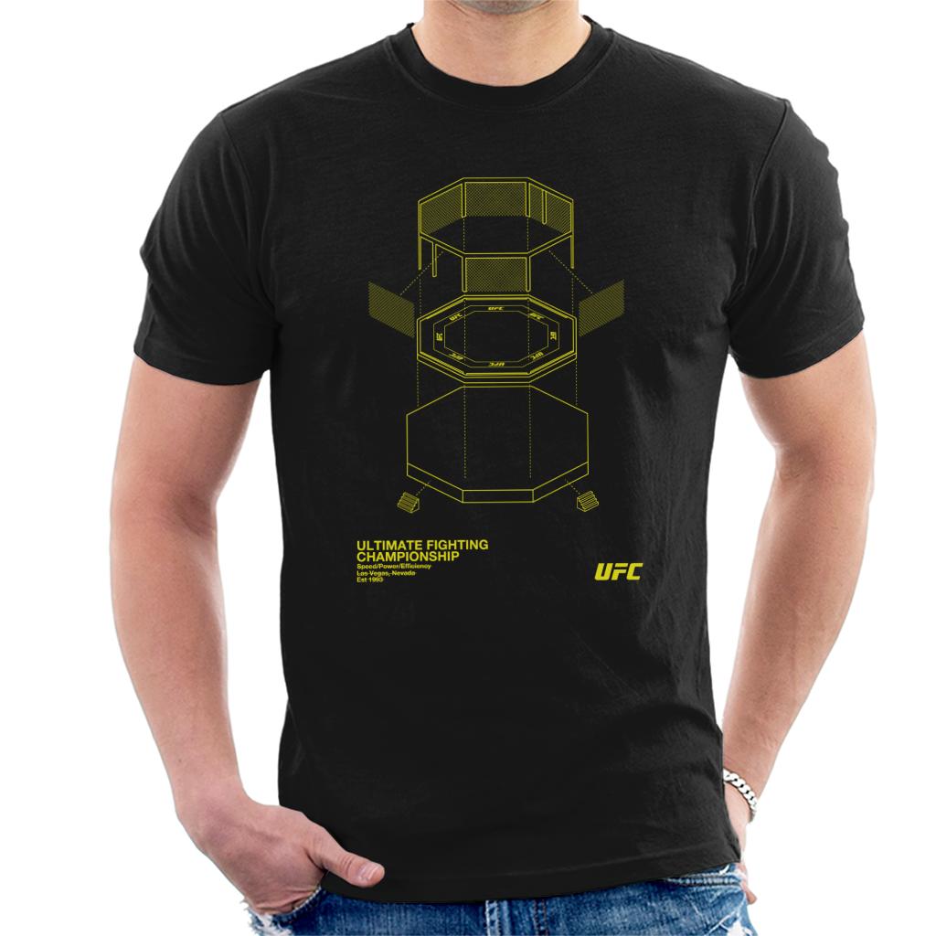 UFC Octagon Blueprint Yellow Print Men's T-Shirt-ALL + EVERY