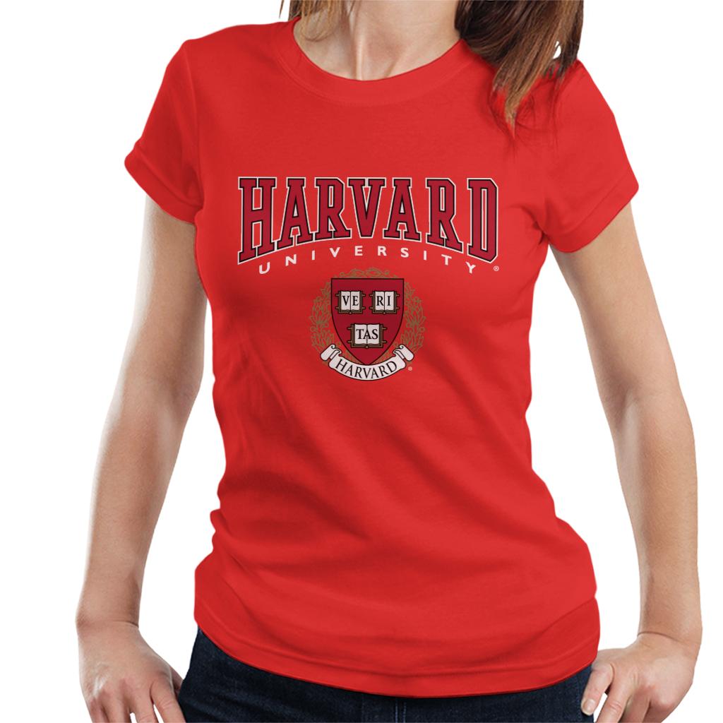 Harvard University Red Veritas Crest Women's T-Shirt-ALL + EVERY