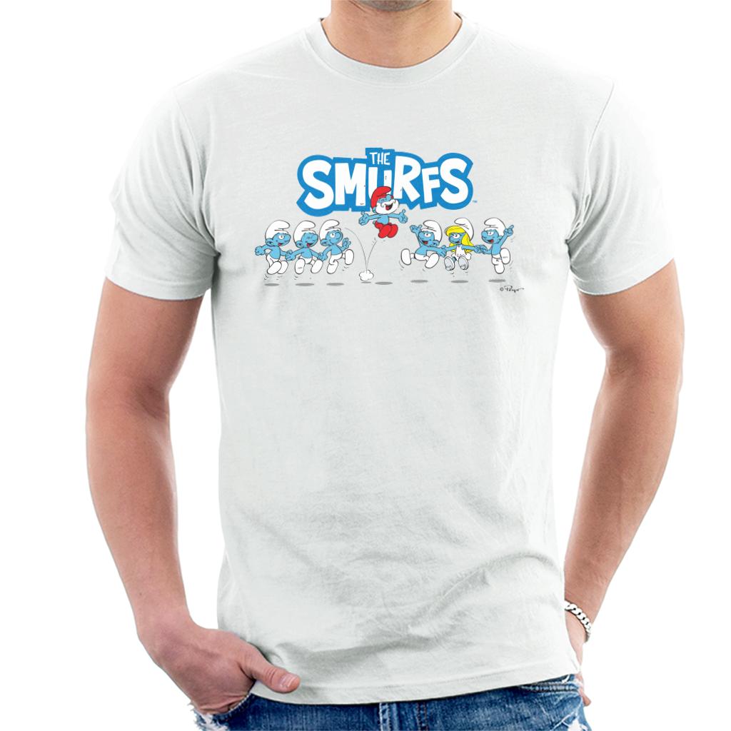 The Smurfs Jumping Logo Papa Smurf Men's T-Shirt-ALL + EVERY