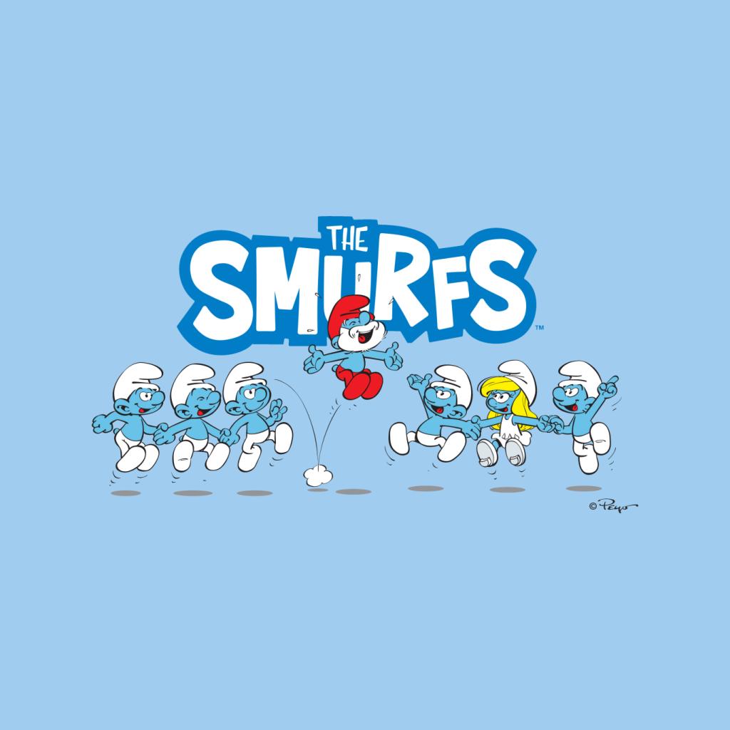 The Smurfs Jumping Logo Papa Smurf Men's T-Shirt-ALL + EVERY