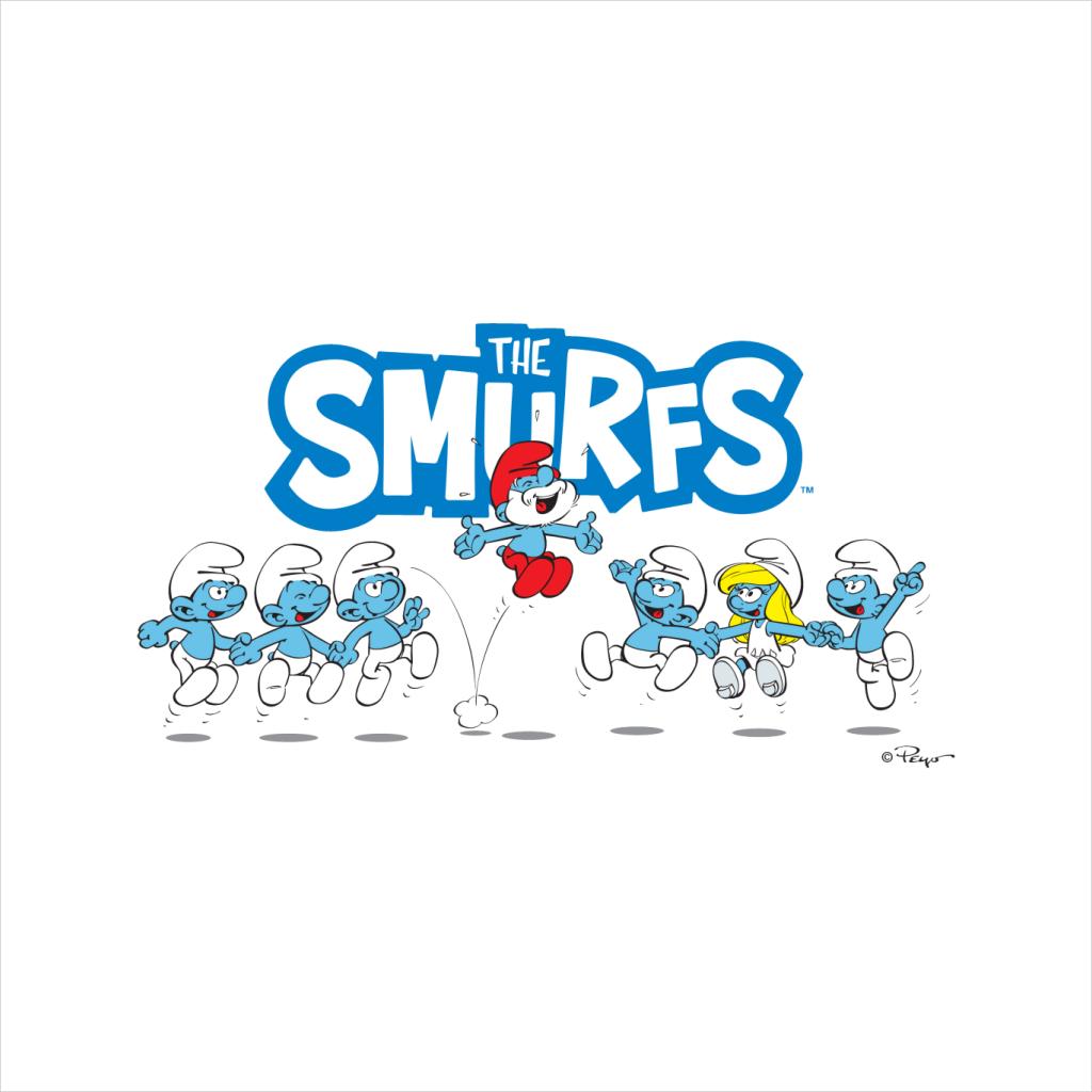 The Smurfs Jumping Logo Papa Smurf Men's T-Shirt-ALL + EVERY