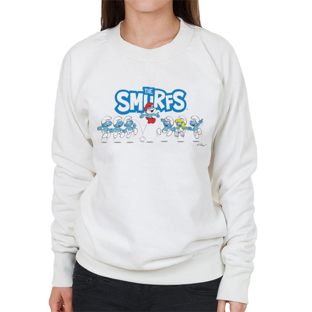 The Smurfs Jumping Logo Papa Smurf Women's Sweatshirt-ALL + EVERY