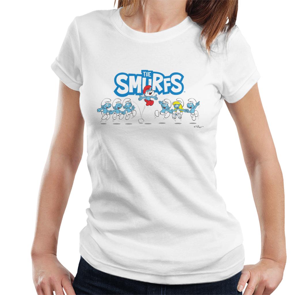 The Smurfs Jumping Logo Papa Smurf Women's T-Shirt-ALL + EVERY