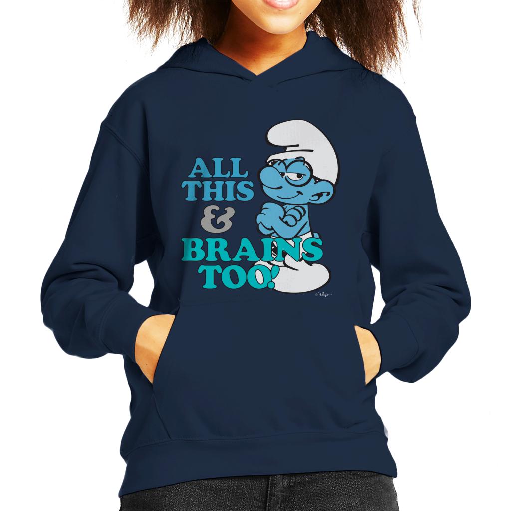 The Smurfs All This And Brains Too Kid's Hooded Sweatshirt-ALL + EVERY