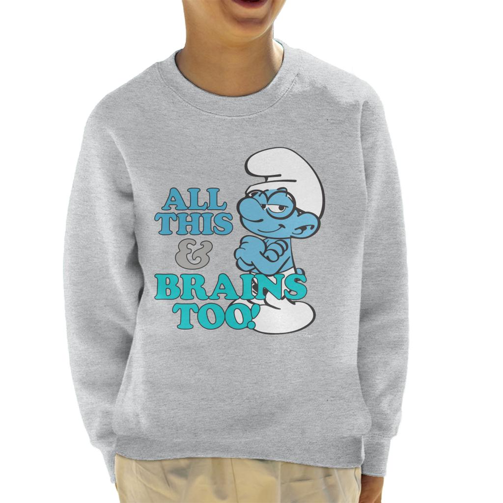 The Smurfs All This And Brains Too Kid's Sweatshirt-ALL + EVERY