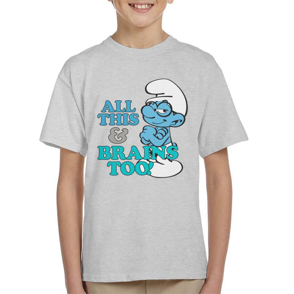 The Smurfs All This And Brains Too Kid's T-Shirt-ALL + EVERY