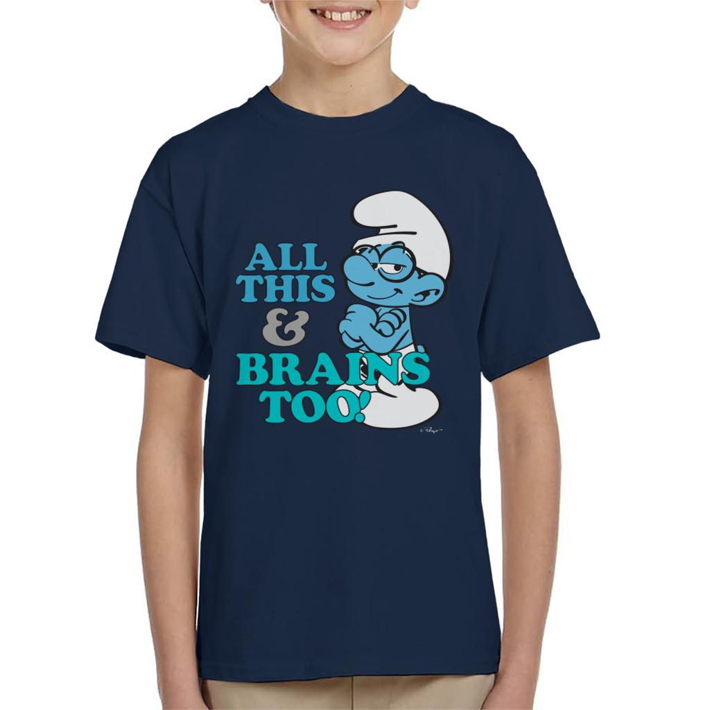 The Smurfs All This And Brains Too Kid's T-Shirt-ALL + EVERY