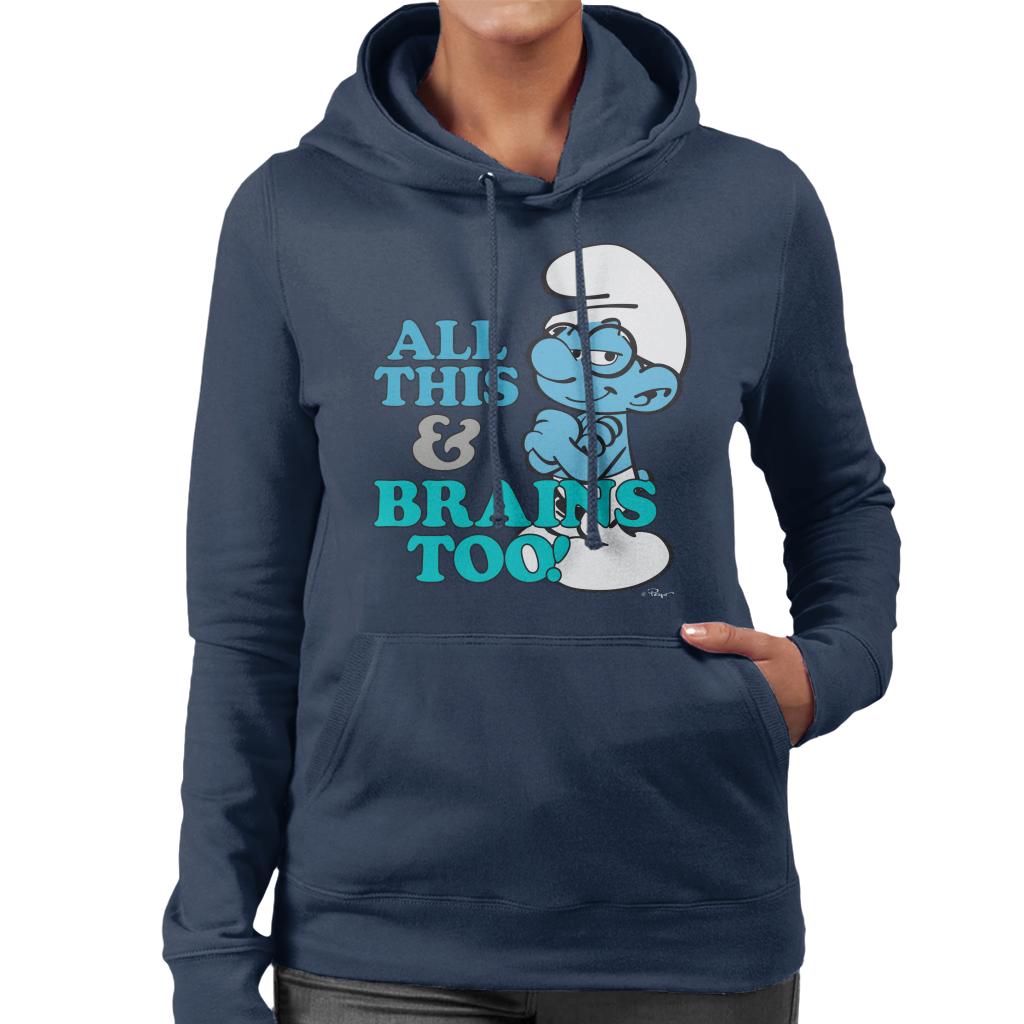 The Smurfs All This And Brains Too Women's Hooded Sweatshirt-ALL + EVERY