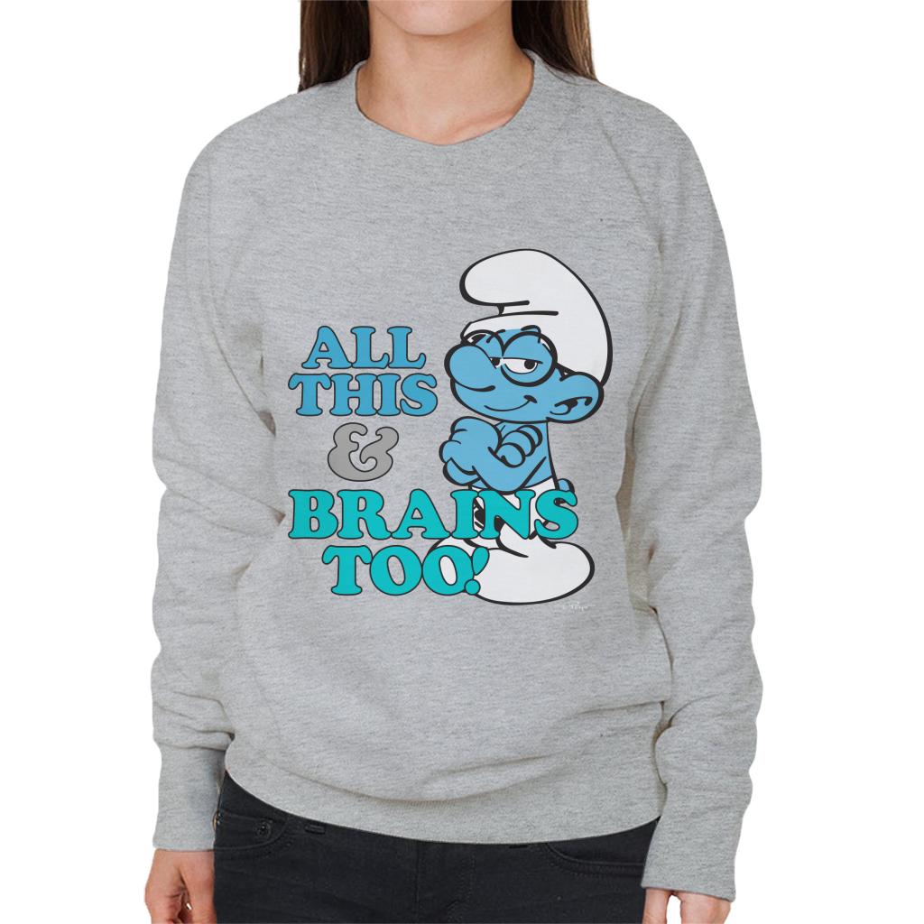 The Smurfs All This And Brains Too Women's Sweatshirt-ALL + EVERY