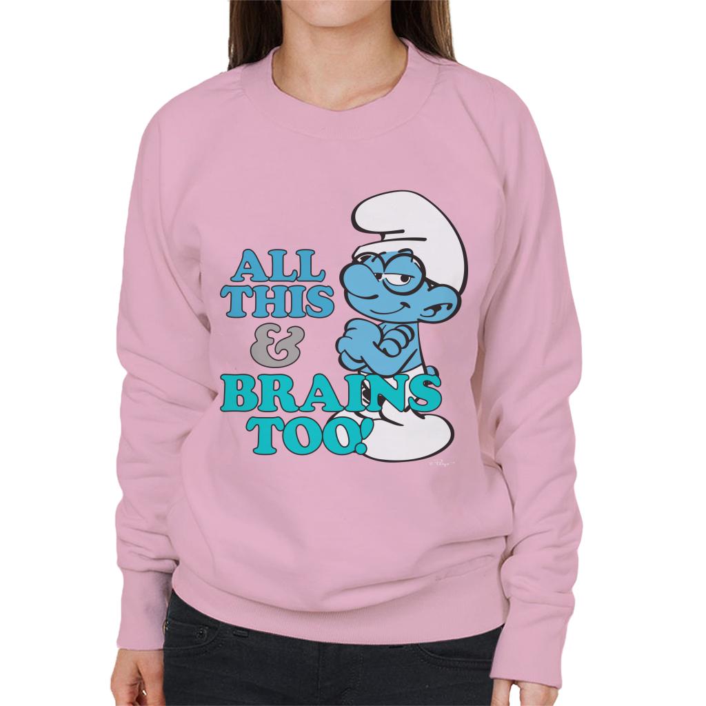 The Smurfs All This And Brains Too Women's Sweatshirt-ALL + EVERY