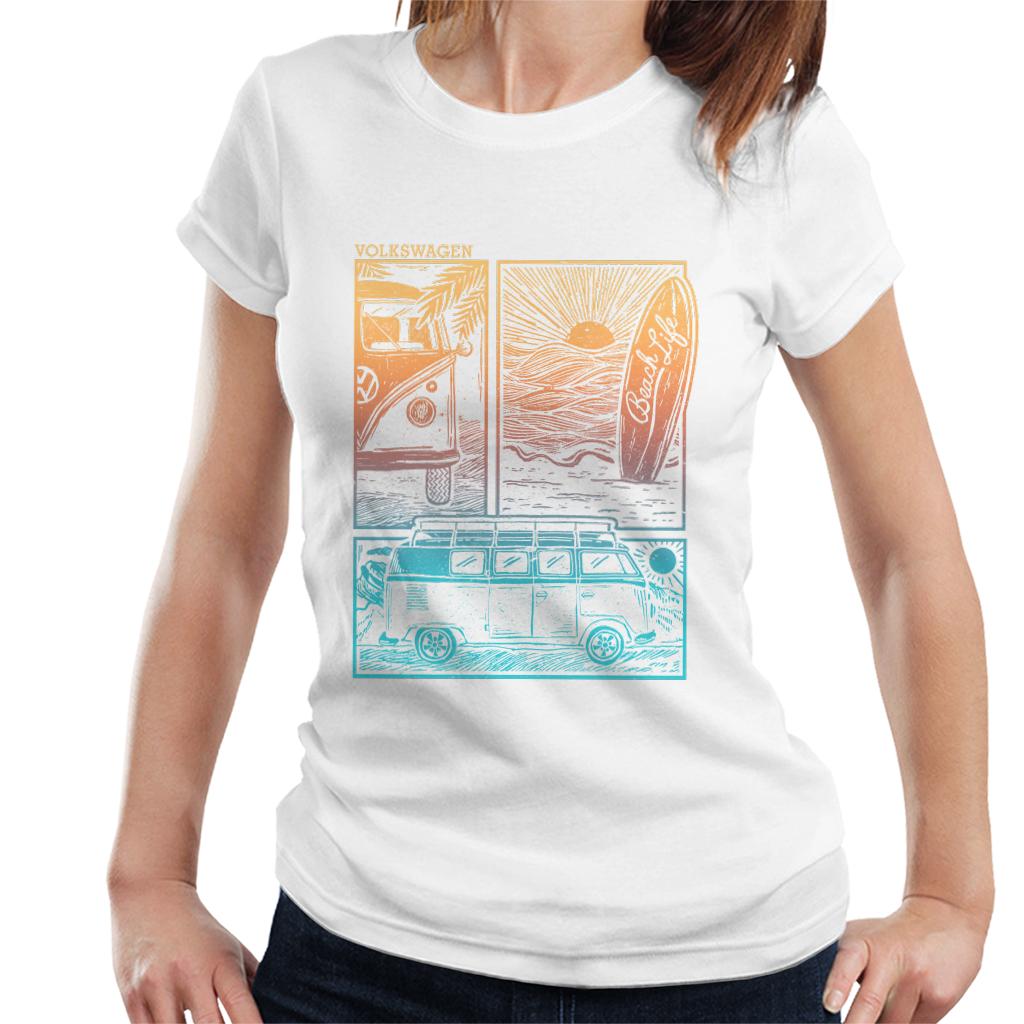 Volkswagen Beach Life Camper Sunset Doodle Women's T-Shirt-ALL + EVERY