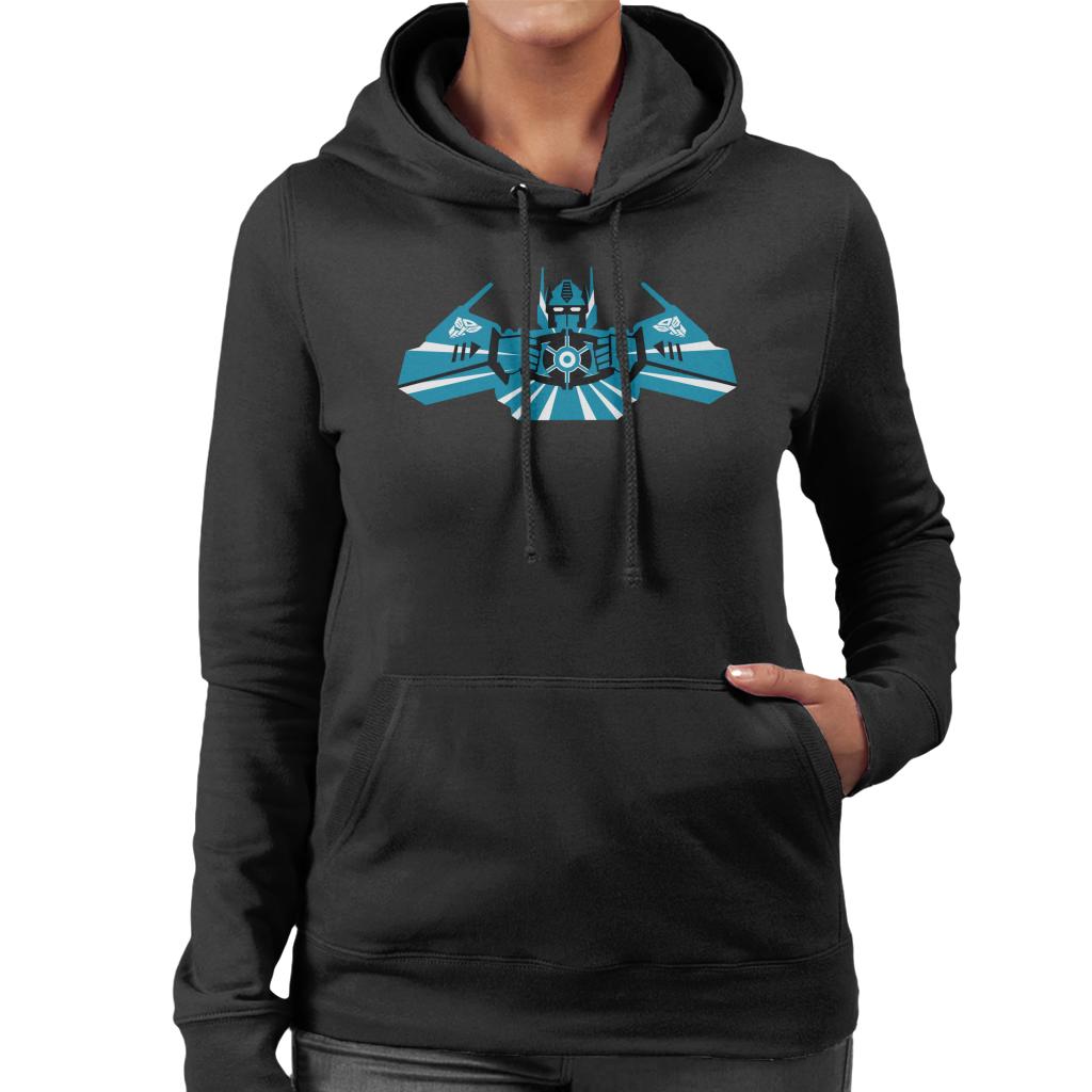 Transformers Optimus Prime Blue Silhouette Women's Hooded Sweatshirt-ALL + EVERY