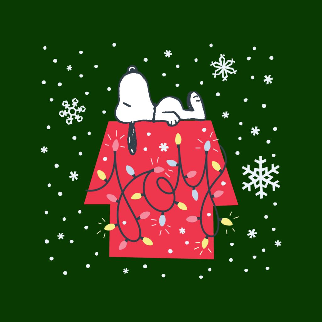 Peanuts Christmas Snoopy Lying Down Snowflakes Men's Hooded Sweatshirt-ALL + EVERY