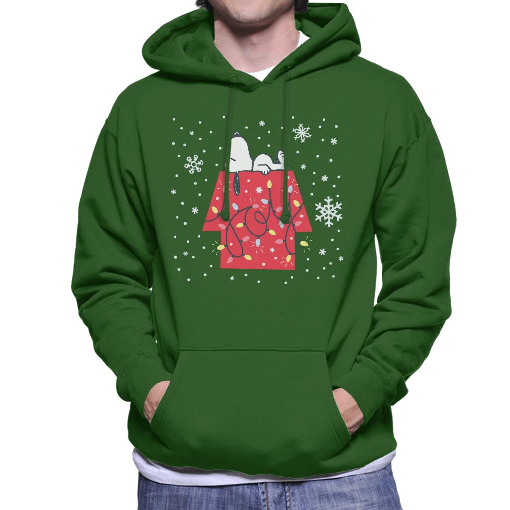 Peanuts Christmas Snoopy Lying Down Snowflakes Men's Hooded Sweatshirt-ALL + EVERY