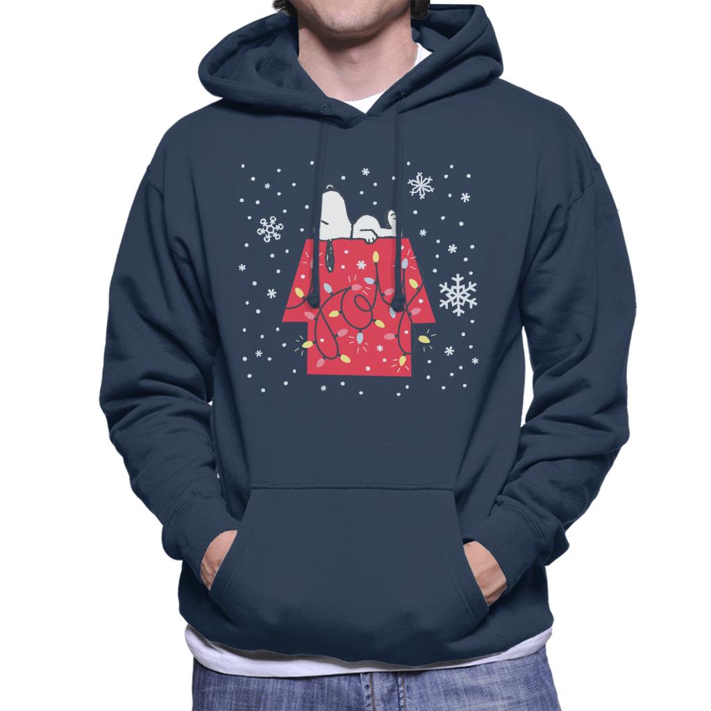 Peanuts Christmas Snoopy Lying Down Snowflakes Men's Hooded Sweatshirt-ALL + EVERY