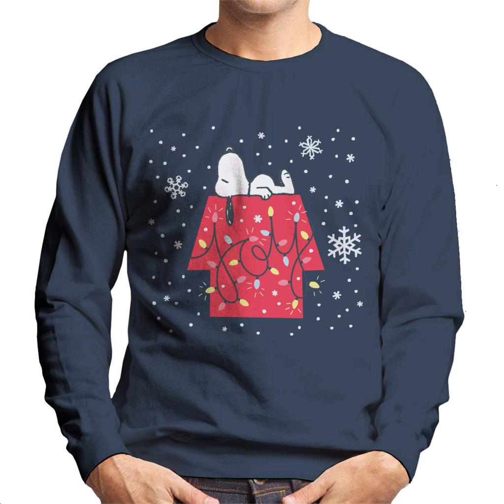 Peanuts Christmas Snoopy Lying Down Snowflakes Men's Sweatshirt-ALL + EVERY