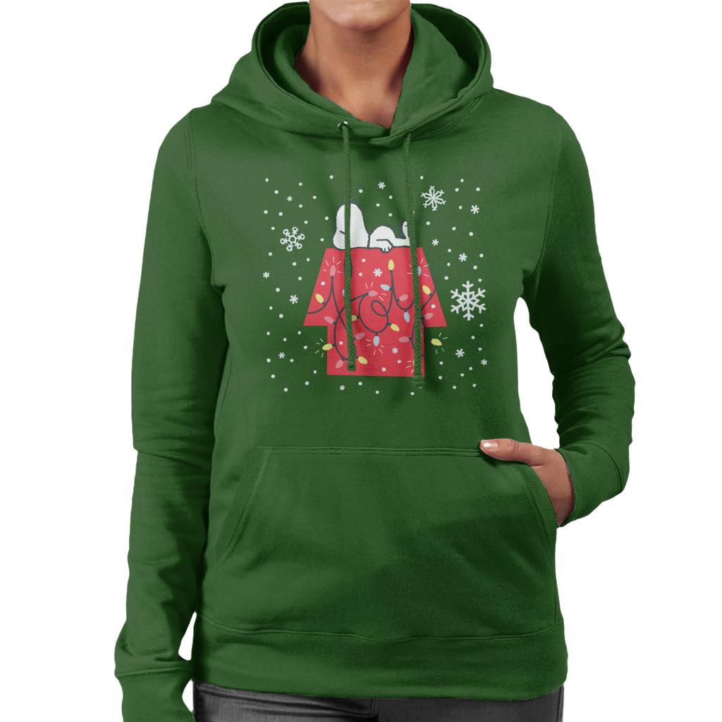 Peanuts Christmas Snoopy Lying Down Snowflakes Women's Hooded Sweatshirt-ALL + EVERY