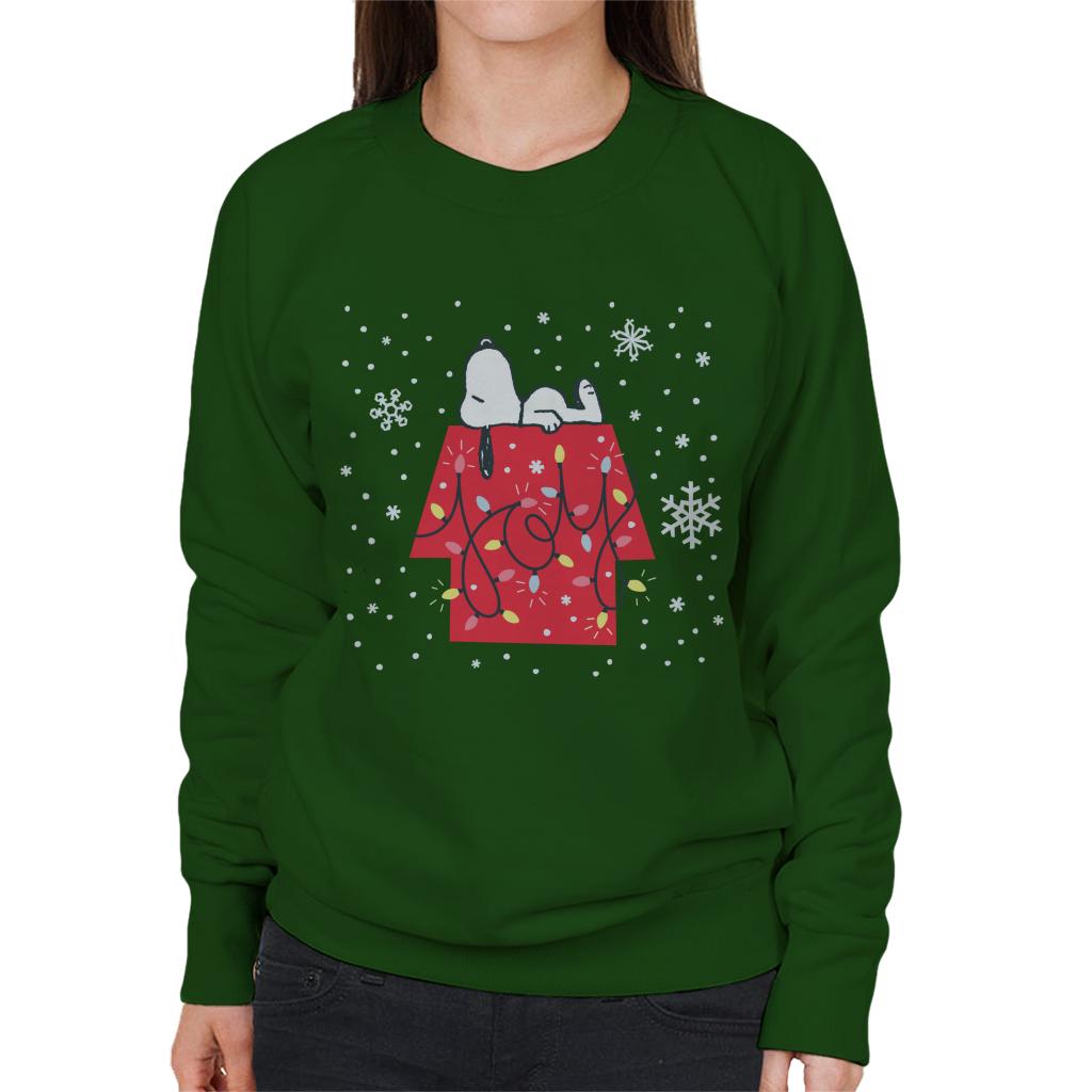 Peanuts Christmas Snoopy Lying Down Snowflakes Women's Sweatshirt-ALL + EVERY