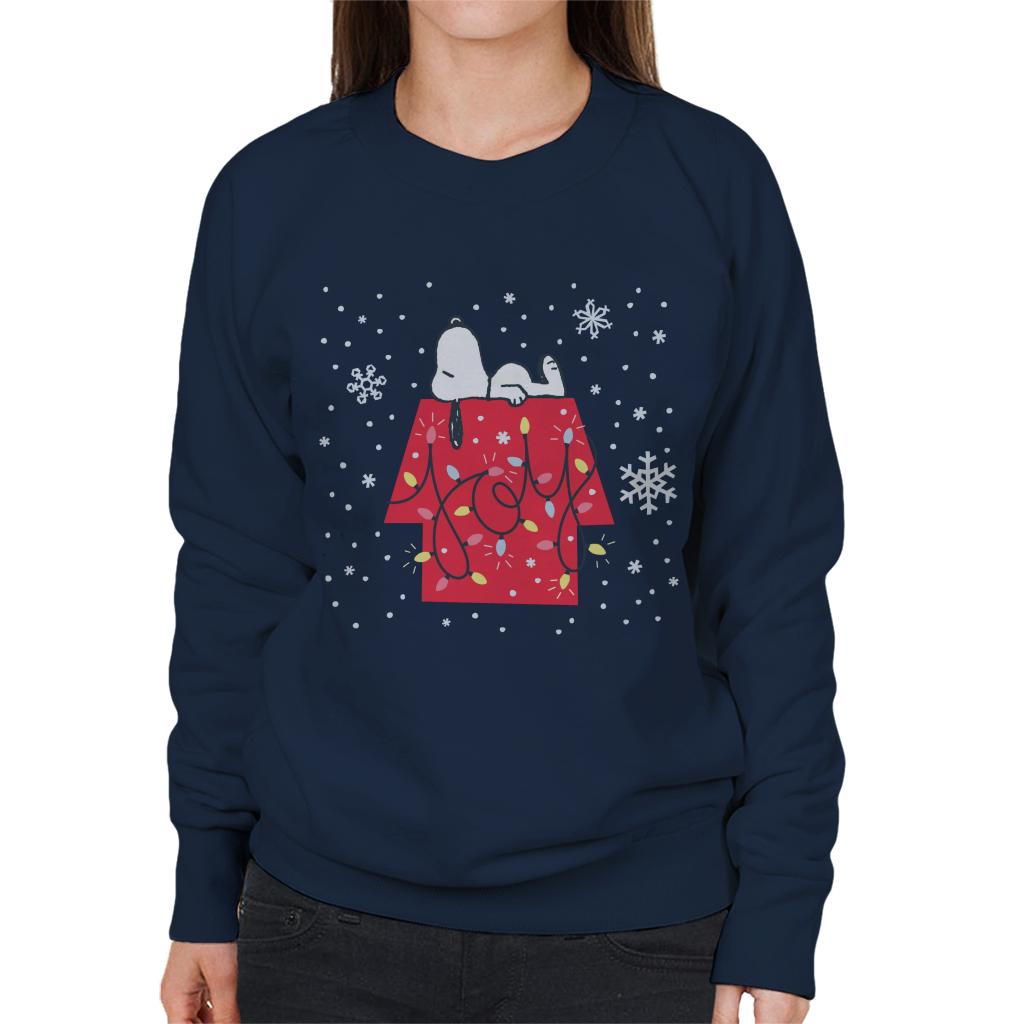 Peanuts Christmas Snoopy Lying Down Snowflakes Women's Sweatshirt-ALL + EVERY
