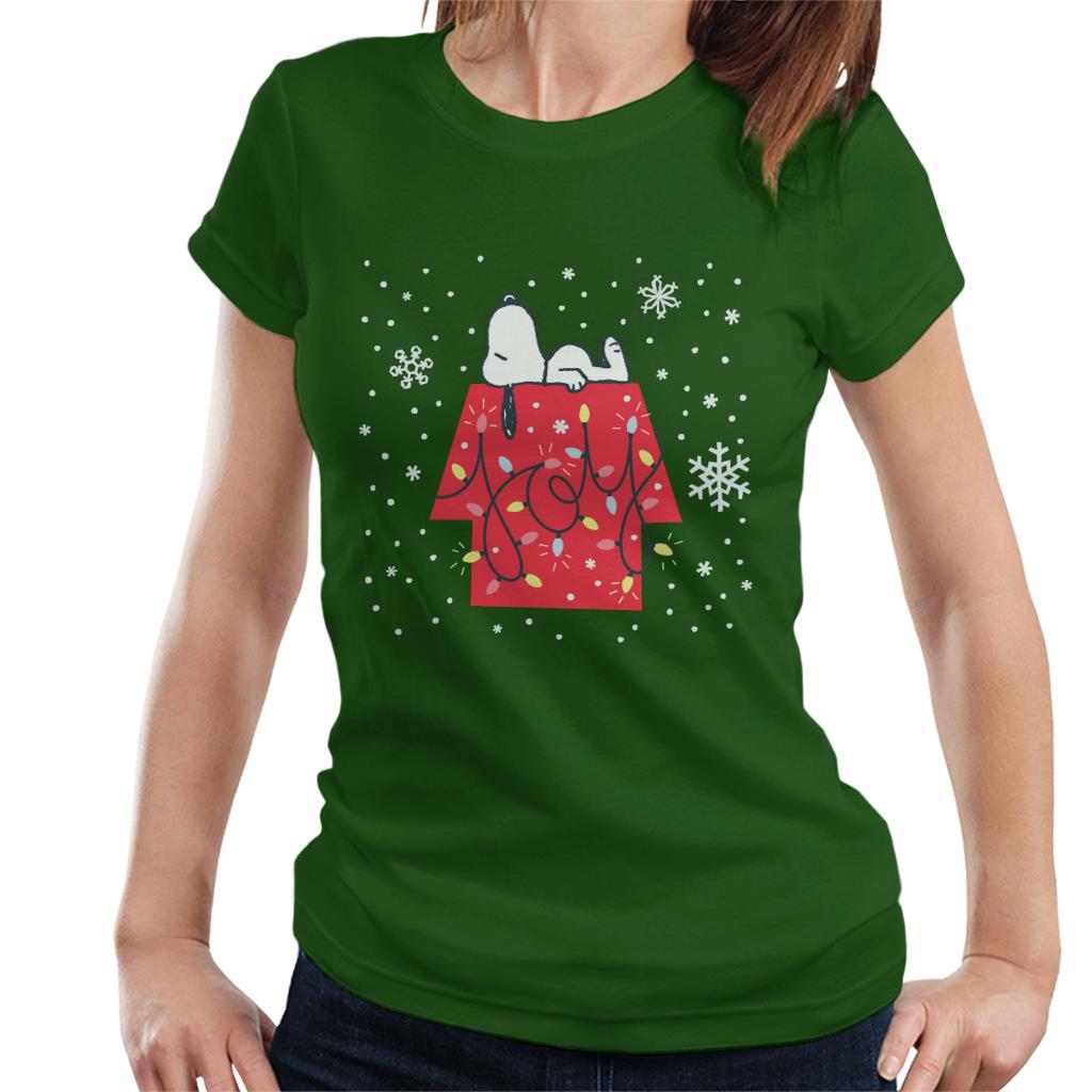 Peanuts Christmas Snoopy Lying Down Snowflakes Women's T-Shirt-ALL + EVERY