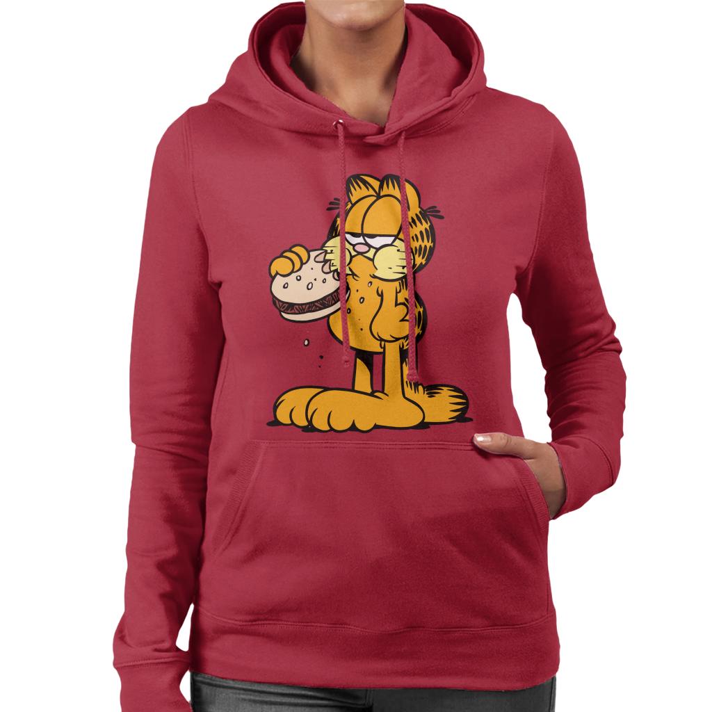 Garfield Eating Burger Women's Hooded Sweatshirt-ALL + EVERY