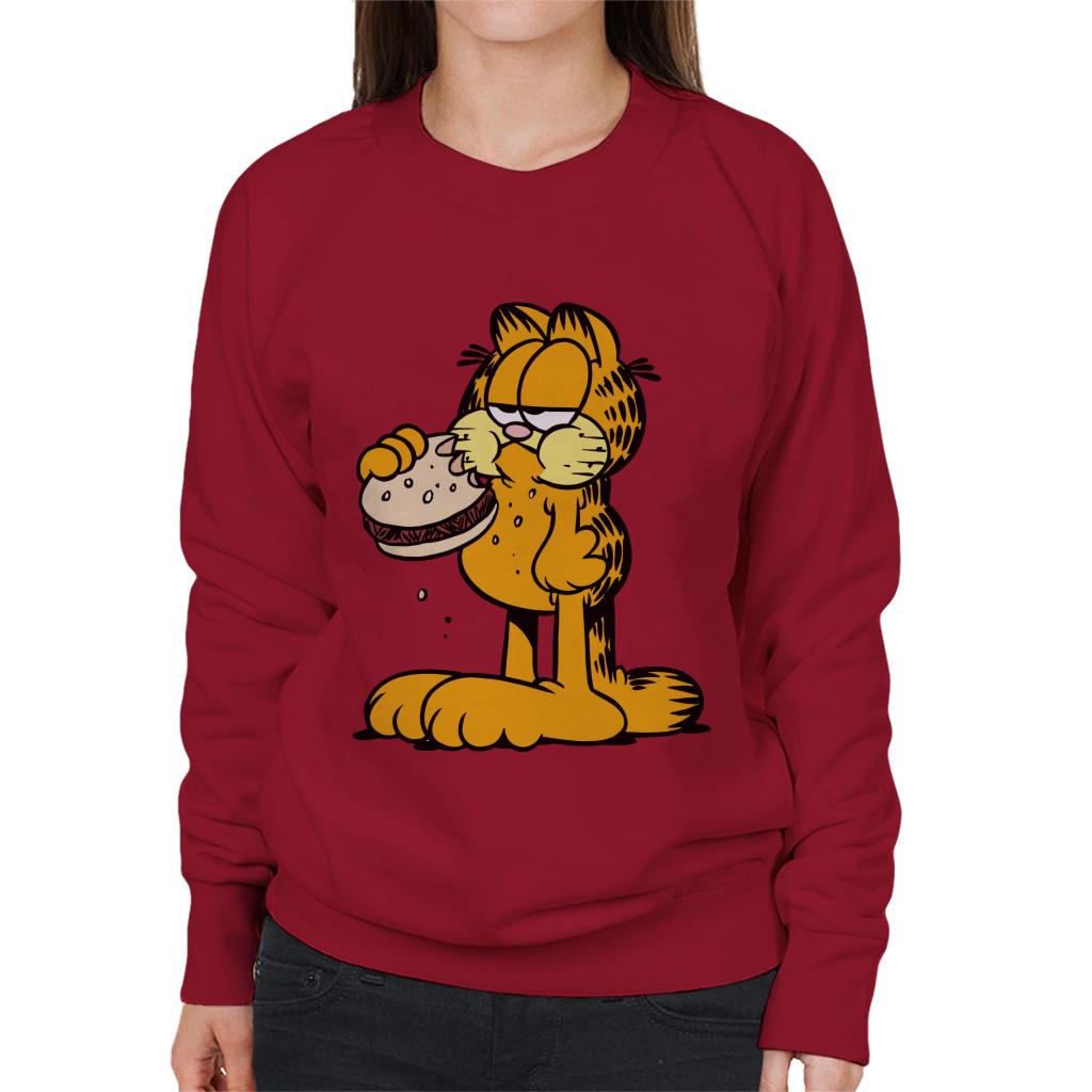 Garfield Eating Burger Women's Sweatshirt-ALL + EVERY