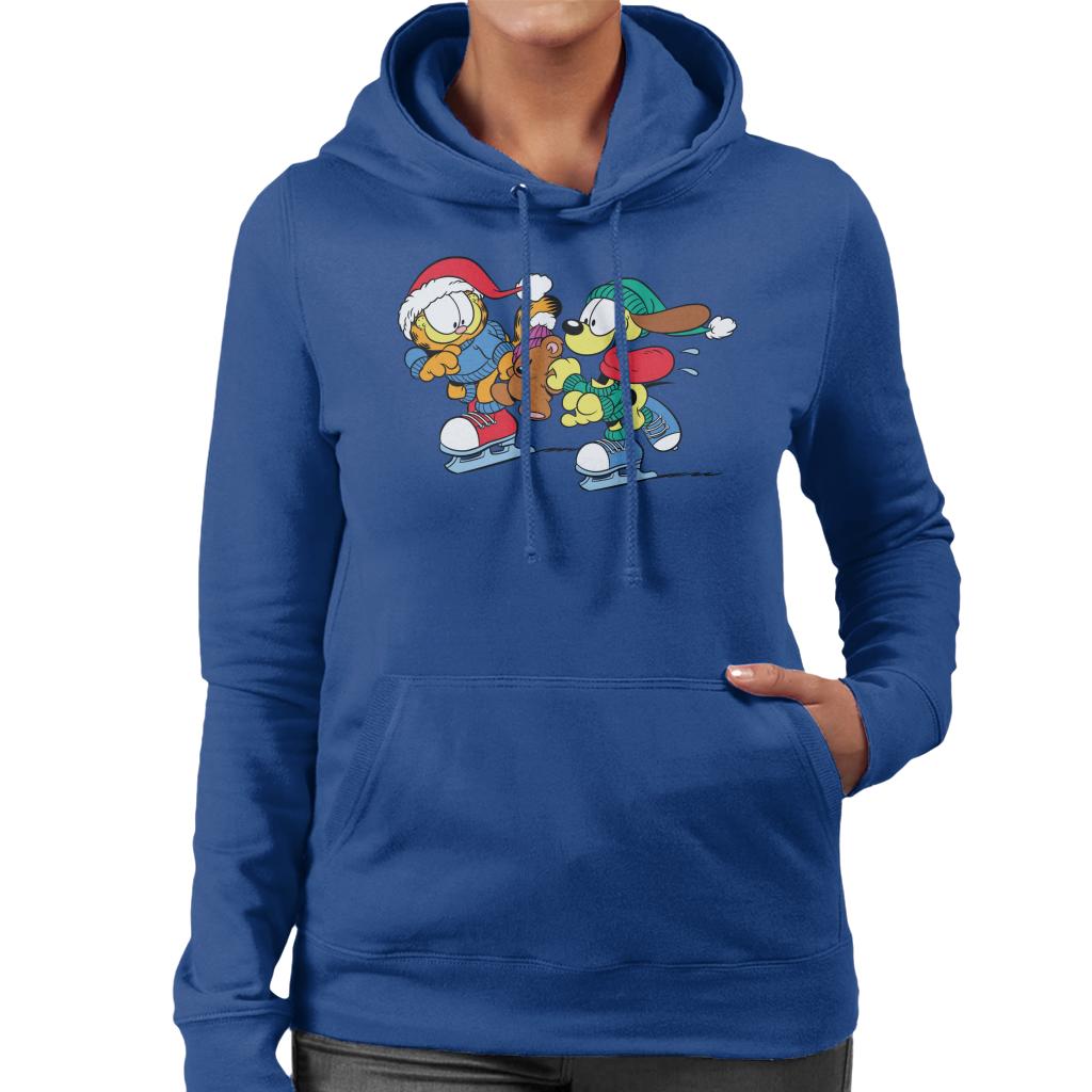 Garfield And Odie Christmas Ice Skating Women's Hooded Sweatshirt-ALL + EVERY