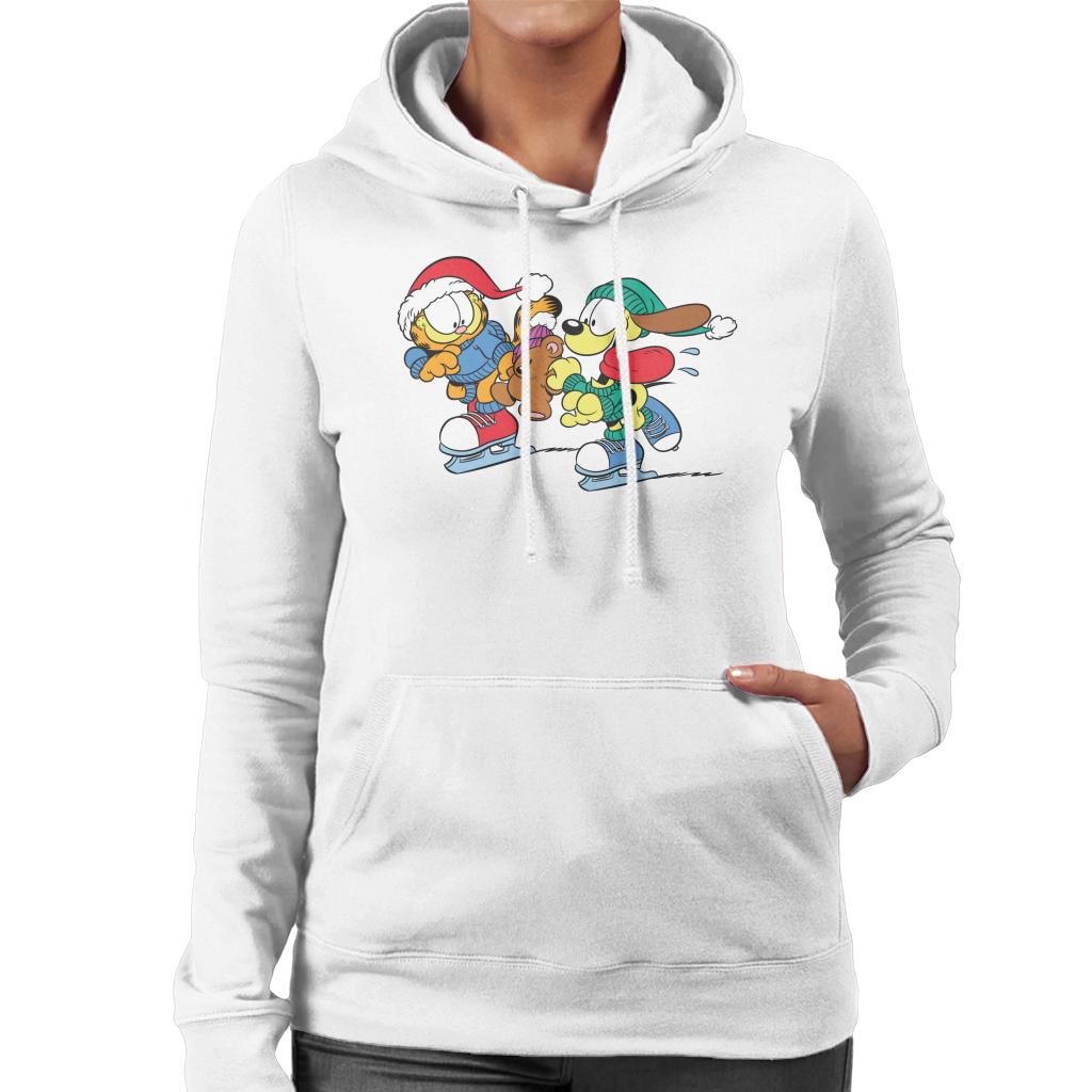 Garfield And Odie Christmas Ice Skating Women's Hooded Sweatshirt-ALL + EVERY
