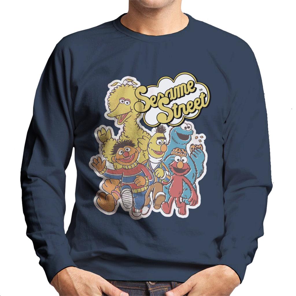 Sesame Street Characters Group Photo Men's Sweatshirt-ALL + EVERY