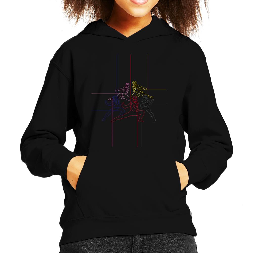 Power Rangers Action Pose Line Art Kid's Hooded Sweatshirt-ALL + EVERY