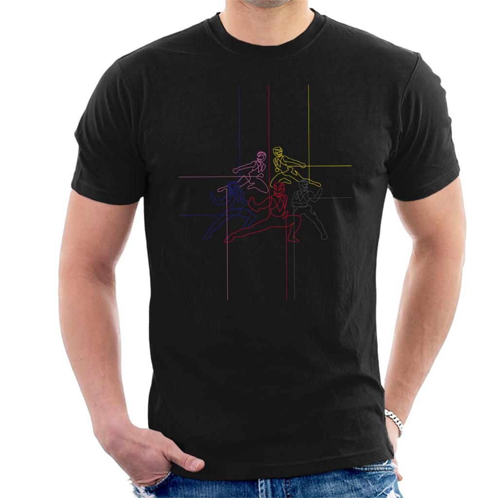 Power Rangers Action Pose Line Art Men's T-Shirt-ALL + EVERY