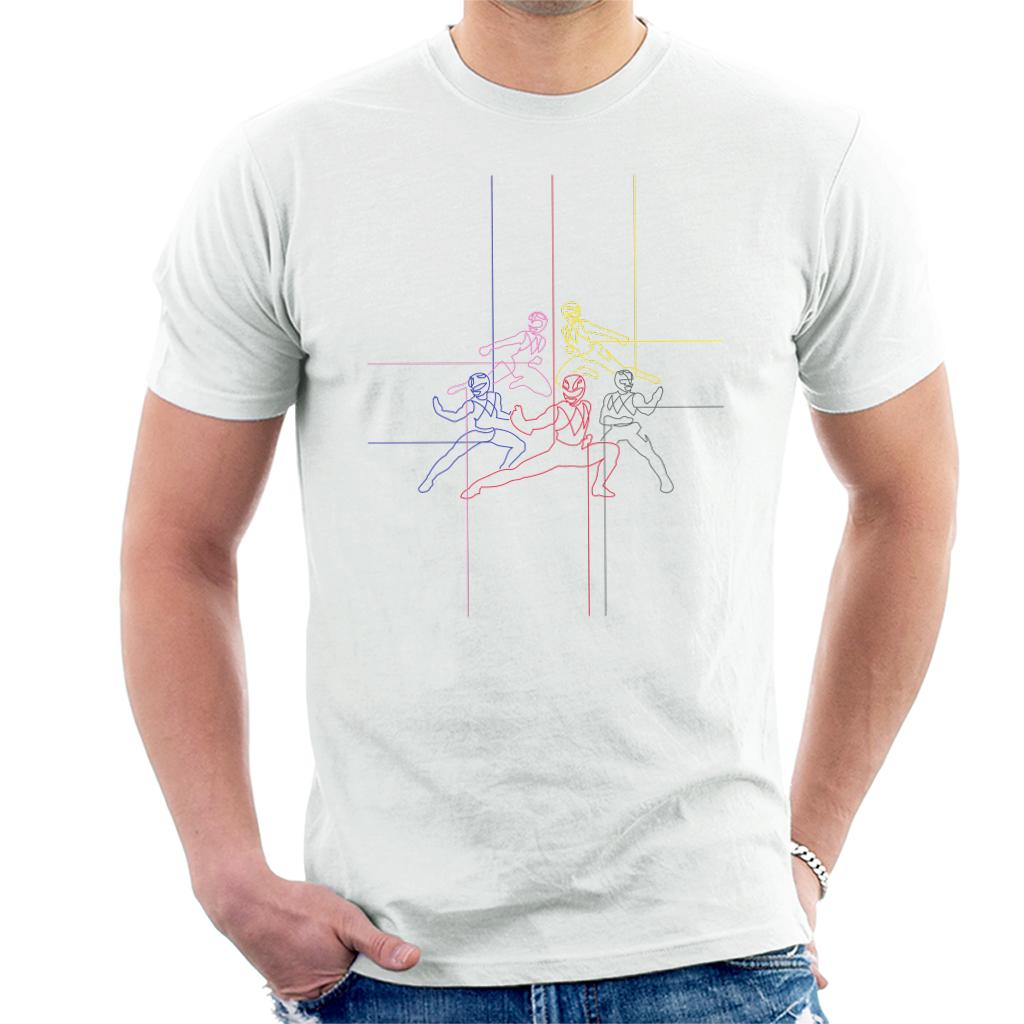 Power Rangers Action Pose Line Art Men's T-Shirt-ALL + EVERY