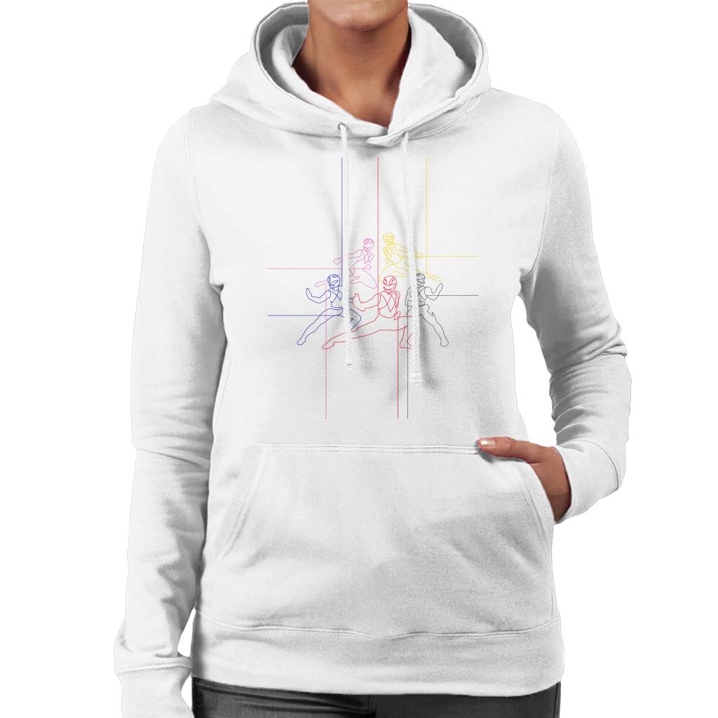 Power Rangers Action Pose Line Art Women's Hooded Sweatshirt-ALL + EVERY