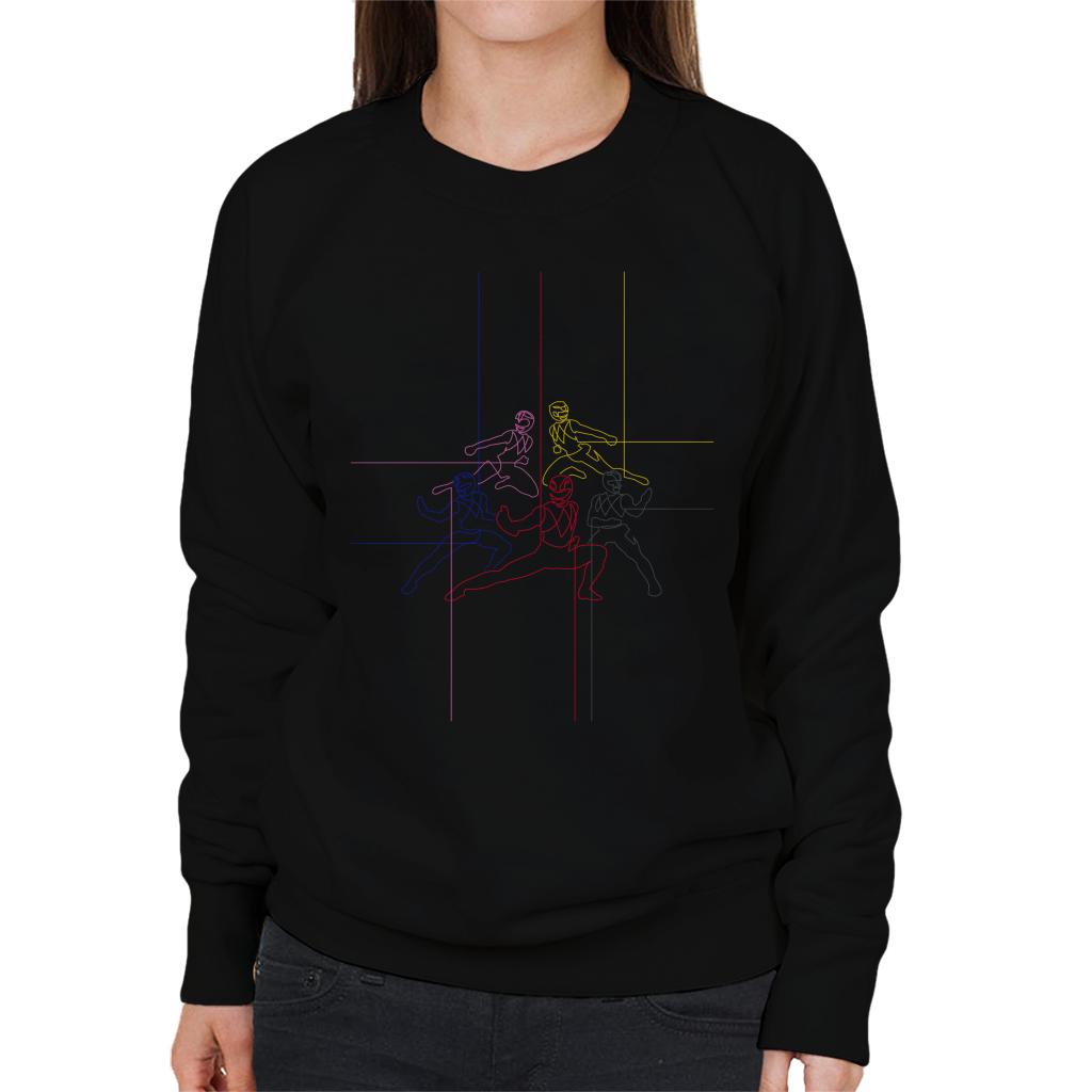 Power Rangers Action Pose Line Art Women's Sweatshirt-ALL + EVERY