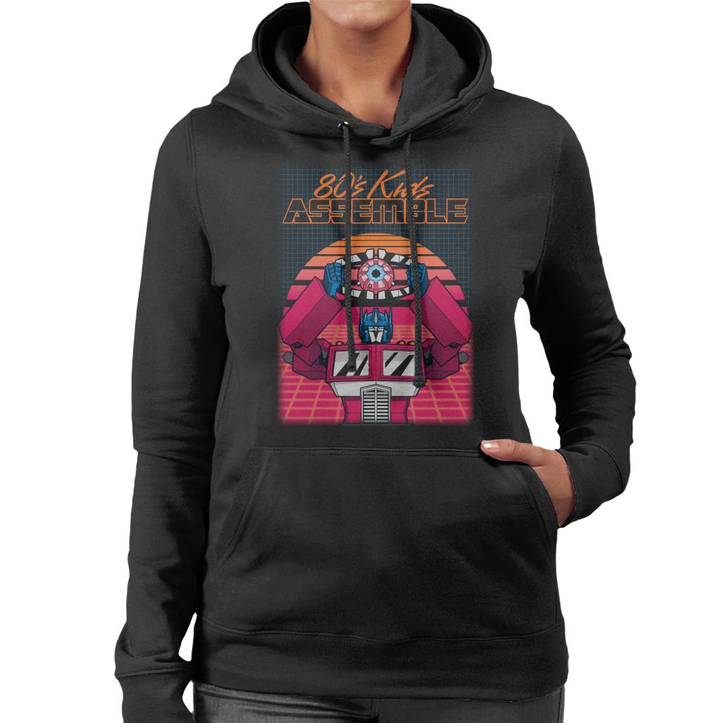 Transformers 80s Kids Assemble Retrowave Women's Hooded Sweatshirt-ALL + EVERY