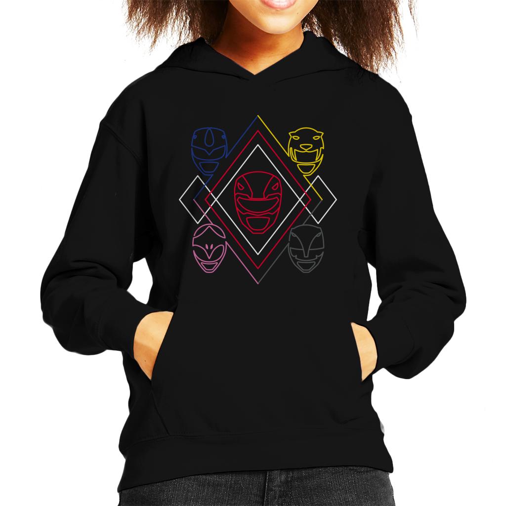 Power Rangers Heads Line Art Kid's Hooded Sweatshirt-ALL + EVERY