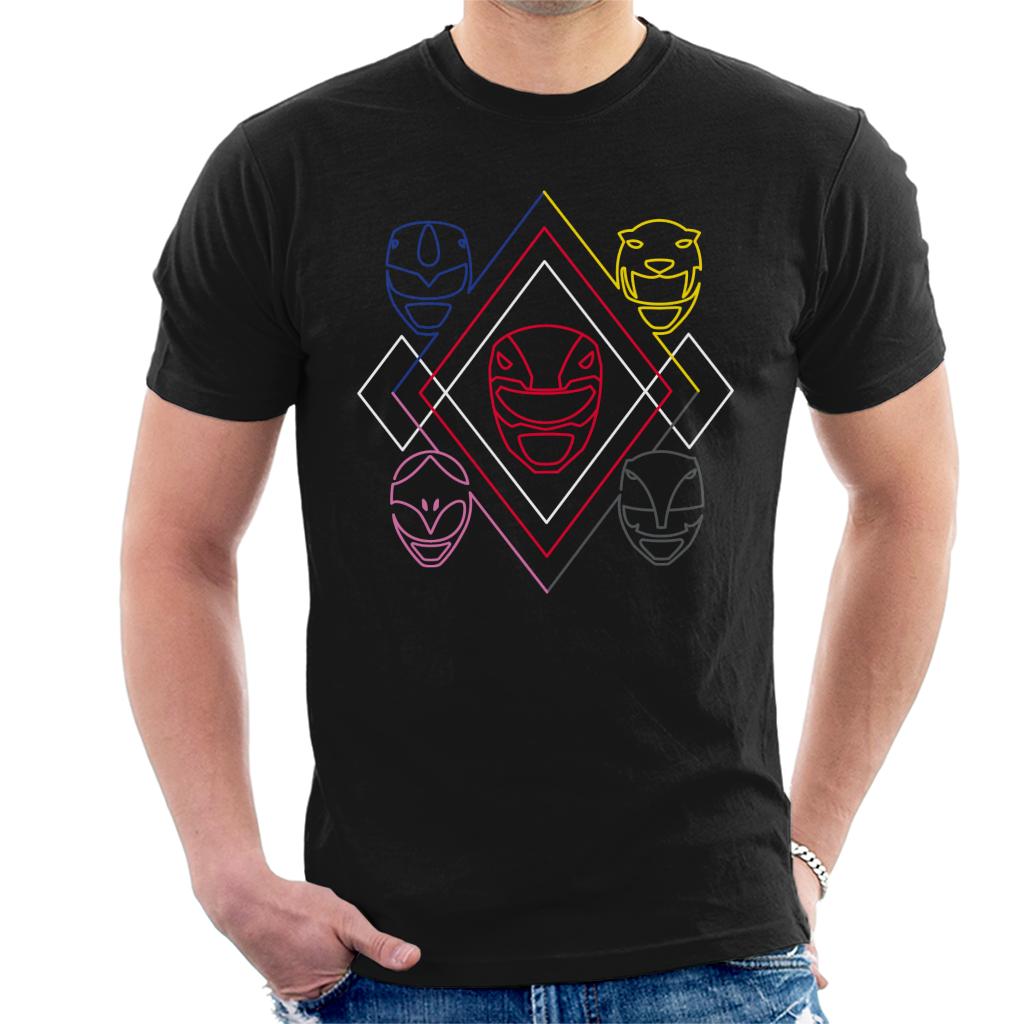 Power Rangers Heads Line Art Men's T-Shirt-ALL + EVERY