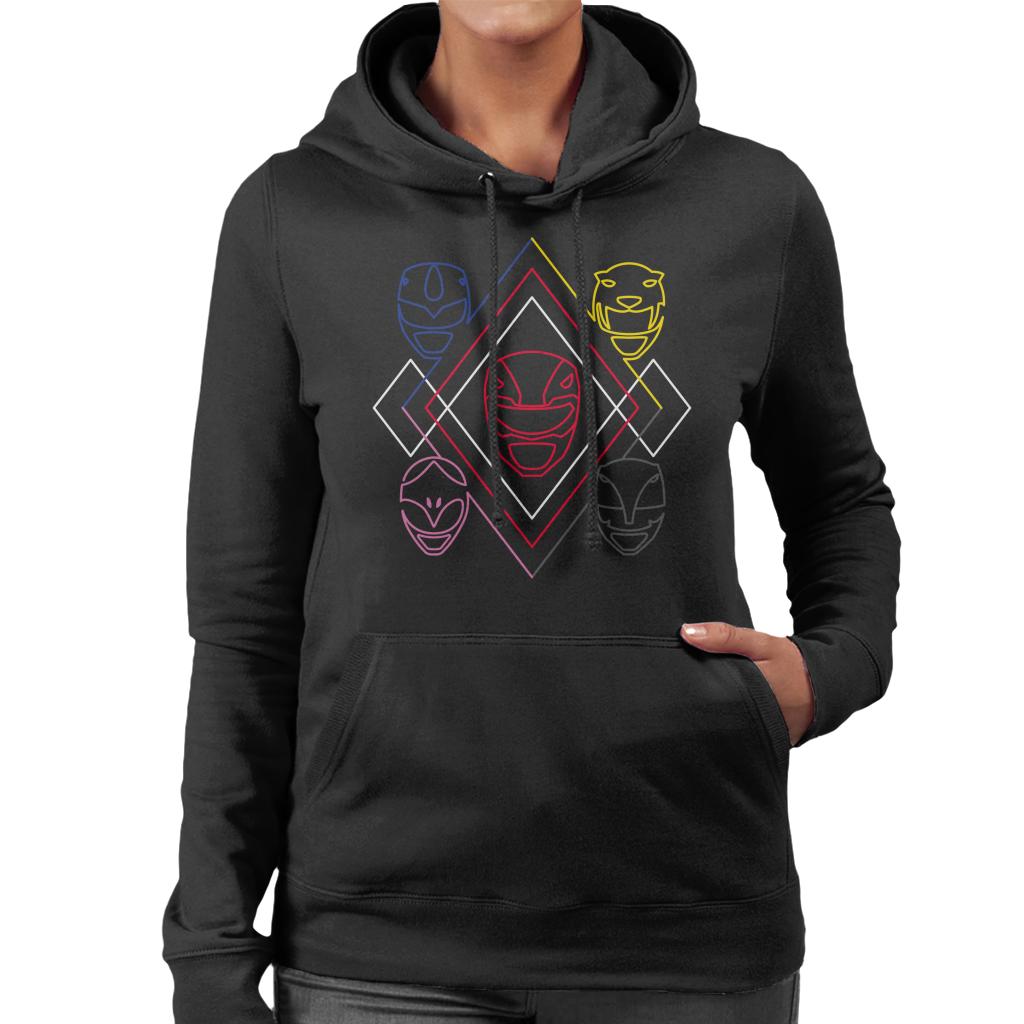 Power Rangers Heads Line Art Women's Hooded Sweatshirt-ALL + EVERY