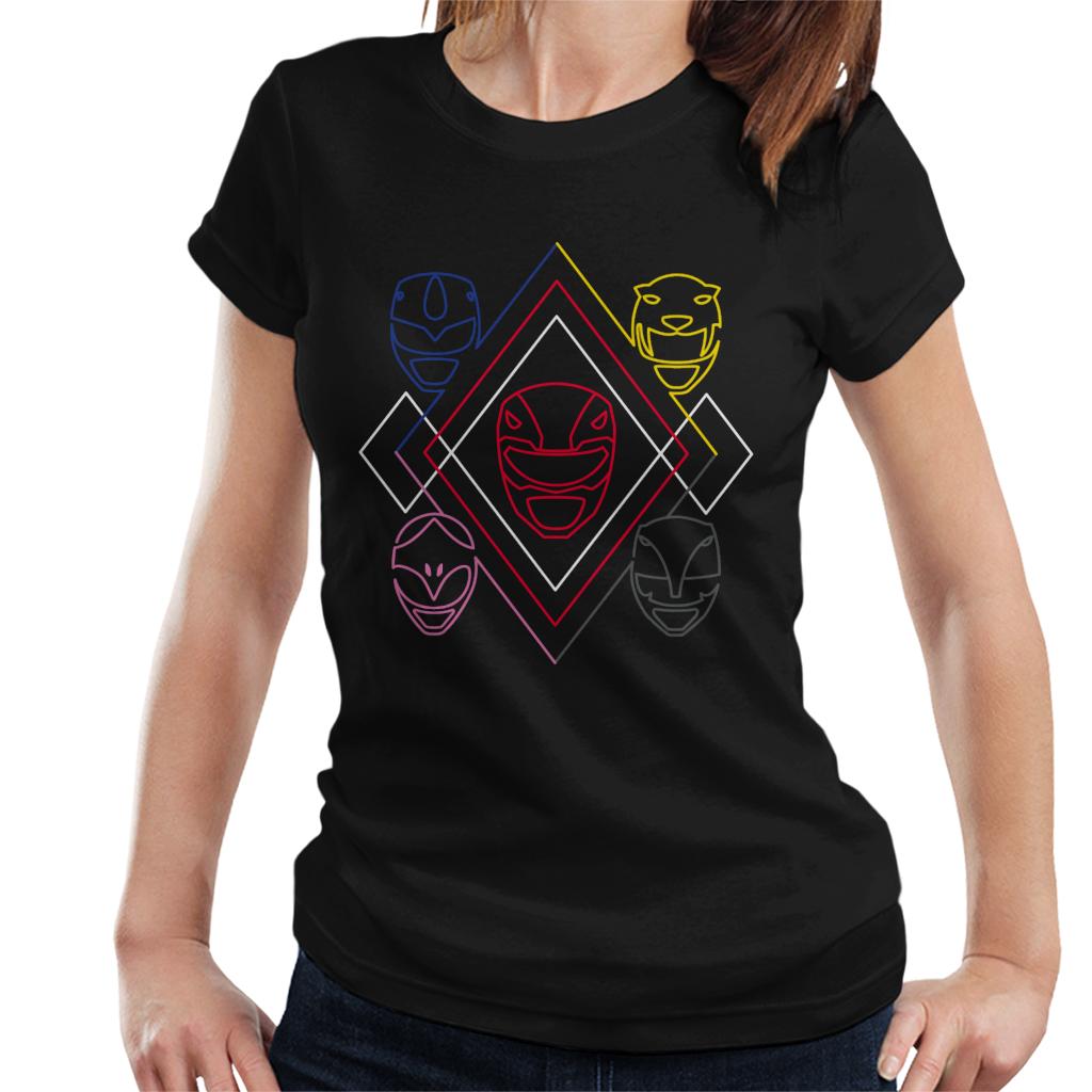 Power Rangers Heads Line Art Women's T-Shirt-ALL + EVERY