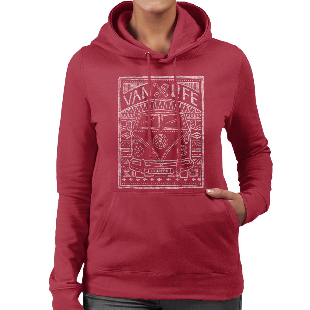 Volkswagen T1 Van Life Aztec Doodle Women's Hooded Sweatshirt-ALL + EVERY