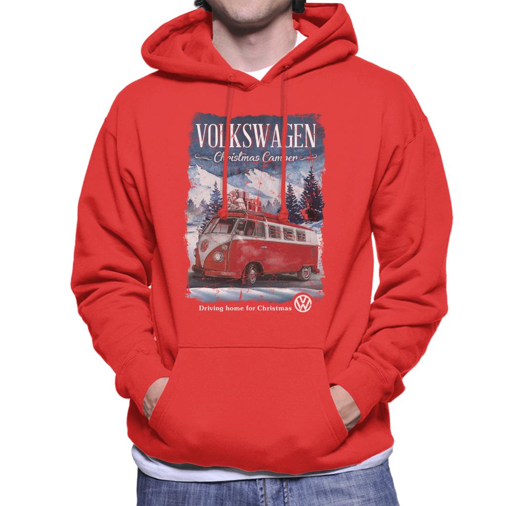 Volkswagen Christmas Red Camper Driving Home Men's Hooded Sweatshirt-ALL + EVERY