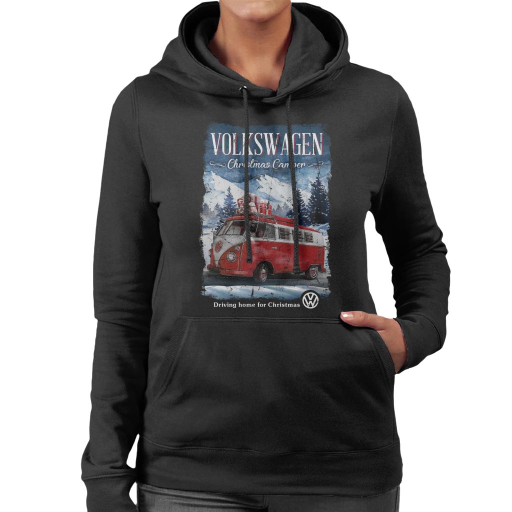 Volkswagen Christmas Red Camper Driving Home Women's Hooded Sweatshirt-ALL + EVERY