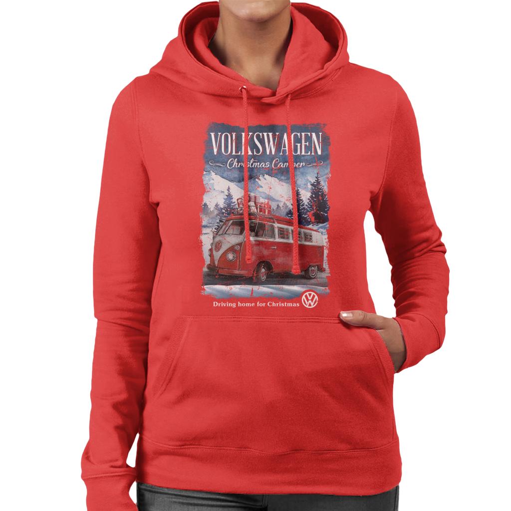 Volkswagen Christmas Red Camper Driving Home Women's Hooded Sweatshirt-ALL + EVERY