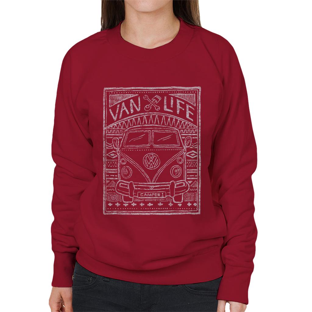 Volkswagen Aztec Camper Doodle Women's Sweatshirt-ALL + EVERY