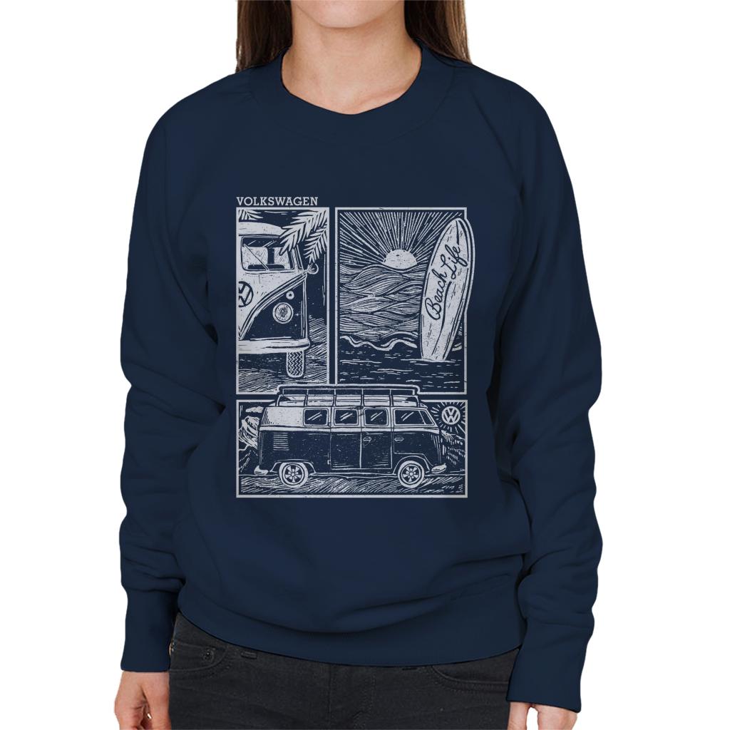 Volkswagen Camper Beach Life Doodle Women's Sweatshirt-ALL + EVERY