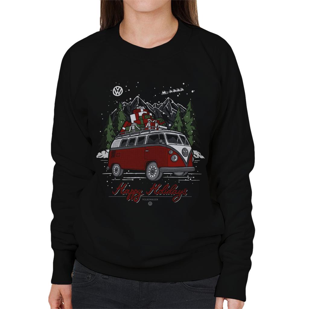 Volkswagen Happy Holidays Christmas T1 Camper Women's Sweatshirt-ALL + EVERY